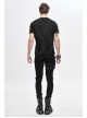 Tattered Striped Shoulder Splice Mesh Black Punk Short-Sleeve T-Shirt