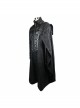 Punk Hooded Removeable One Side Shawl  Gothic Patterned Leather Collar Tree Patterned Glued Suede Men Black Coat
