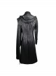 Punk Hooded Removeable One Side Shawl  Gothic Patterned Leather Collar Tree Patterned Glued Suede Men Black Coat
