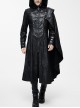 Punk Hooded Removeable One Side Shawl  Gothic Patterned Leather Collar Tree Patterned Glued Suede Men Black Coat