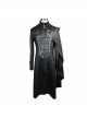 Punk Hooded Removeable One Side Shawl  Gothic Patterned Leather Collar Tree Patterned Glued Suede Men Black Coat