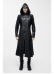 Punk Hooded Removeable One Side Shawl  Gothic Patterned Leather Collar Tree Patterned Glued Suede Men Black Coat