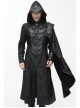 Punk Hooded Removeable One Side Shawl  Gothic Patterned Leather Collar Tree Patterned Glued Suede Men Black Coat