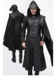 Punk Hooded Removeable One Side Shawl  Gothic Patterned Leather Collar Tree Patterned Glued Suede Men Black Coat