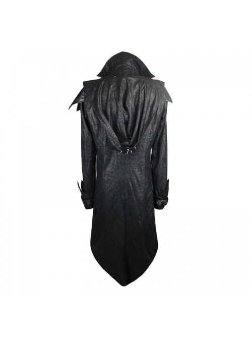 Punk Red Burnt Out Applique Collar Black Glued Suede False Two Pieces Men Removable Hooded Jacket