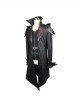 Punk Red Burnt Out Applique Collar Black Glued Suede False Two Pieces Men Removable Hooded Jacket