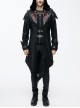 Punk Red Burnt Out Applique Collar Black Glued Suede False Two Pieces Men Removable Hooded Jacket