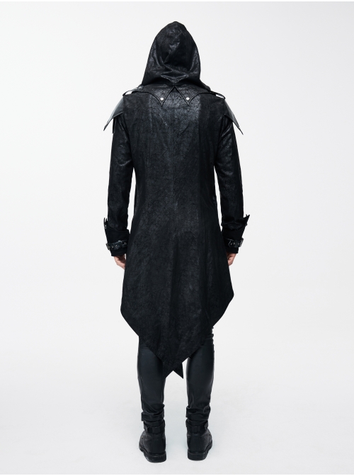 Punk Red Burnt Out Applique Collar Black Glued Suede False Two Pieces Men Removable Hooded Jacket
