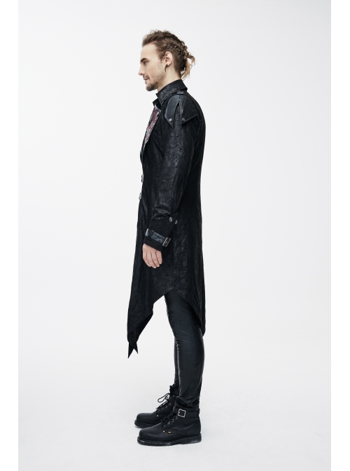 Punk Red Burnt Out Applique Collar Black Glued Suede False Two Pieces Men Removable Hooded Jacket