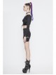 Black Twill Off-Shoulder Chest Lace-Up Long Sleeve Splice Patent Leather Waist Seal Punk Short T-Shirt