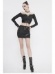 Black Twill Off-Shoulder Chest Lace-Up Long Sleeve Splice Patent Leather Waist Seal Punk Short T-Shirt