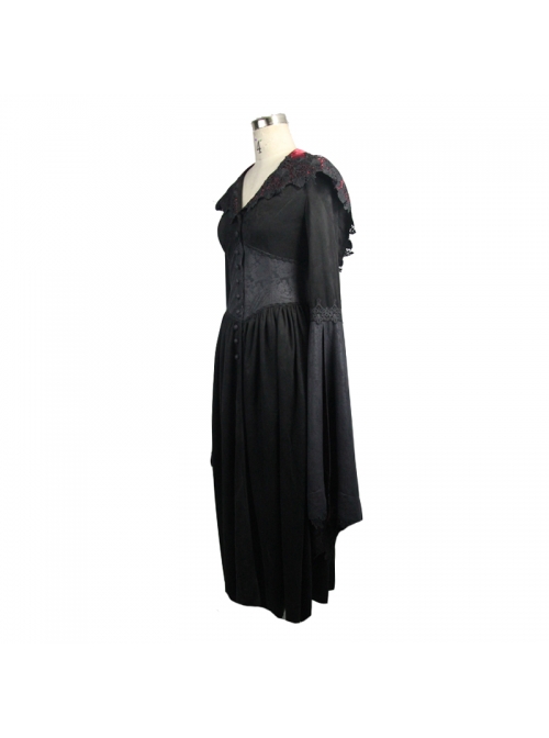 Gothic Lace Big Horn Sleeve Pointed Hat Suede Velveteen Floral Lady Tunic Voluminous Skirt wine red Satin hat black Coats