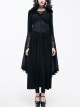 Gothic Lace Big Horn Sleeve Pointed Hat Suede Velveteen Floral Lady Tunic Voluminous Skirt wine red Satin hat black Coats