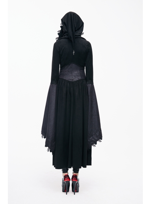 Gothic Lace Big Horn Sleeve Pointed Hat Suede Velveteen Floral Lady Tunic Voluminous Skirt wine red Satin hat black Coats