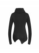 Worn-Out Cross-Shaped Hasp High Collar Long Sleeve Asymmetric Hem Black Punk T-Shirt