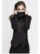 Worn-Out Cross-Shaped Hasp High Collar Long Sleeve Asymmetric Hem Black Punk T-Shirt