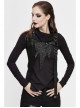 Worn-Out Cross-Shaped Hasp High Collar Long Sleeve Asymmetric Hem Black Punk T-Shirt
