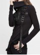Worn-Out Cross-Shaped Hasp High Collar Long Sleeve Asymmetric Hem Black Punk T-Shirt