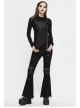 Worn-Out Cross-Shaped Hasp High Collar Long Sleeve Asymmetric Hem Black Punk T-Shirt