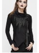 Worn-Out Cross-Shaped Hasp High Collar Long Sleeve Asymmetric Hem Black Punk T-Shirt