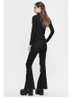 Worn-Out Cross-Shaped Hasp High Collar Long Sleeve Asymmetric Hem Black Punk T-Shirt