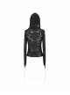 Three-Dimensional Twisted Knitted Inclined Zipper Irregular Hem Black Punk Hooded T-Shirt