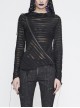 Three-Dimensional Twisted Knitted Inclined Zipper Irregular Hem Black Punk Hooded T-Shirt