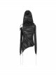 Three-Dimensional Twisted Knitted Inclined Zipper Irregular Hem Black Punk Hooded T-Shirt