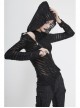 Three-Dimensional Twisted Knitted Inclined Zipper Irregular Hem Black Punk Hooded T-Shirt