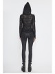 Three-Dimensional Twisted Knitted Inclined Zipper Irregular Hem Black Punk Hooded T-Shirt