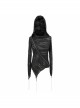 Three-Dimensional Twisted Knitted Inclined Zipper Irregular Hem Black Punk Hooded T-Shirt