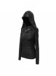 Snakeskin Ripped Pattern Triangle Metal Nail Asymmetrical Hooded Black Punk T-Shirt