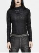 Snakeskin Ripped Pattern Triangle Metal Nail Asymmetrical Hooded Black Punk T-Shirt