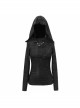 Snakeskin Ripped Pattern Triangle Metal Nail Asymmetrical Hooded Black Punk T-Shirt