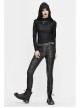 Snakeskin Ripped Pattern Triangle Metal Nail Asymmetrical Hooded Black Punk T-Shirt
