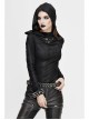 Snakeskin Ripped Pattern Triangle Metal Nail Asymmetrical Hooded Black Punk T-Shirt