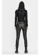 Snakeskin Ripped Pattern Triangle Metal Nail Asymmetrical Hooded Black Punk T-Shirt