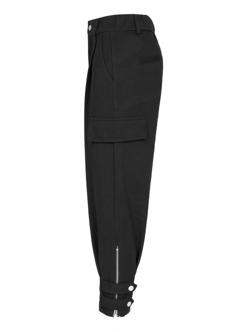 Steam Punk Casual Female Black Elastic Buckle Harem Pants