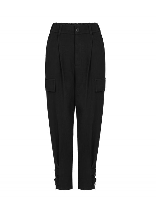 Steam Punk Casual Female Black Elastic Buckle Harem Pants