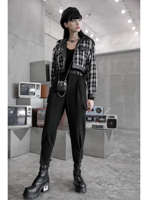 Steam Punk Casual Female Black Elastic Buckle Harem Pants