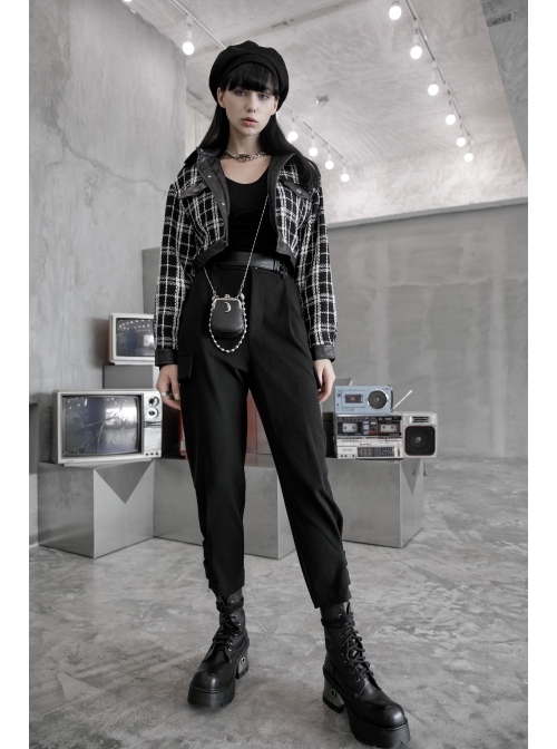 Steam Punk Casual Female Black Elastic Buckle Harem Pants