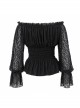 Off-Shoulder Chest Lace-Up Lace Lantern Sleeve Black Gothic T-Shirt
