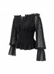 Off-Shoulder Chest Lace-Up Lace Lantern Sleeve Black Gothic T-Shirt