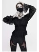 Off-Shoulder Chest Lace-Up Lace Lantern Sleeve Black Gothic T-Shirt