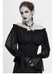 Off-Shoulder Chest Lace-Up Lace Lantern Sleeve Black Gothic T-Shirt