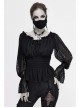 Off-Shoulder Chest Lace-Up Lace Lantern Sleeve Black Gothic T-Shirt