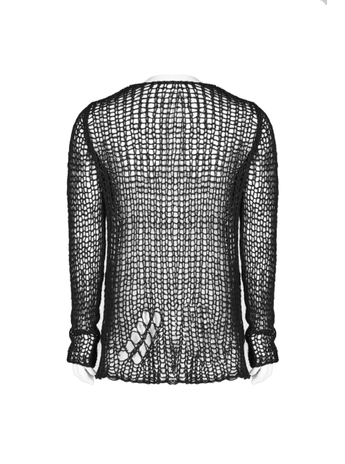 Steam Punk Male Casual Black Ripped Pullover Sweater