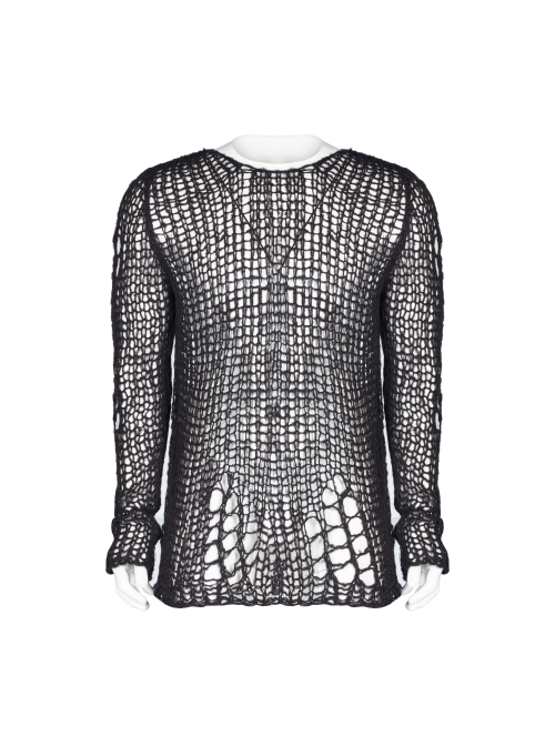 Steam Punk Male Casual Black Ripped Pullover Sweater