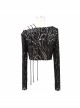 Hollow Out Irregular Collar Coarse Wax Rope Straps Long Sleeve Balck Punk T-Shirt