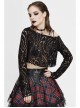 Hollow Out Irregular Collar Coarse Wax Rope Straps Long Sleeve Balck Punk T-Shirt